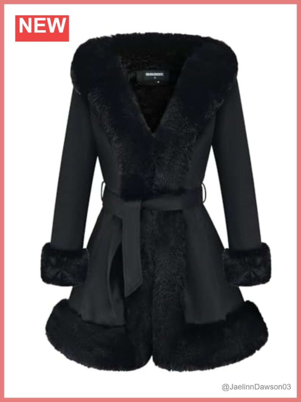 Women's Faux Fur Trim Trench Coat Slim Fit Mid Length Winter